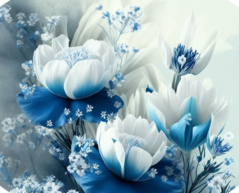 Blue and White Flower Cluster with Delicate Petals and Small Blossoms