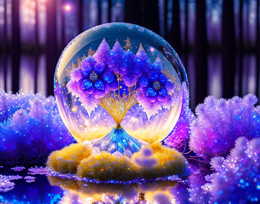 Vibrant fantasy artwork of luminous sphere in mystical setting