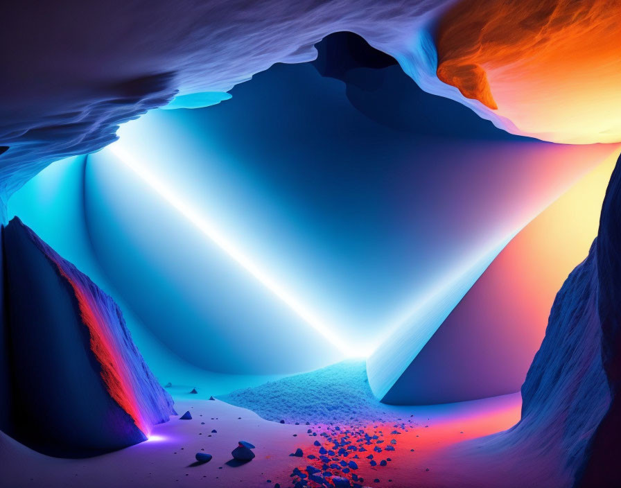 Illuminated Antelope Canyon with Sunlight Beam