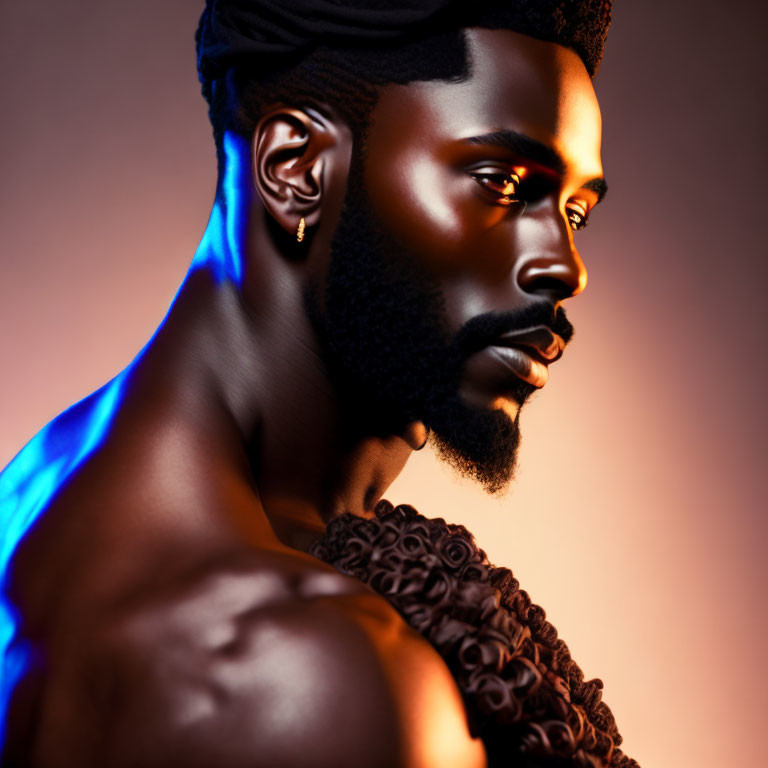 Man with Sculpted Beard and Hairstyle in Dual Lighting Portrait