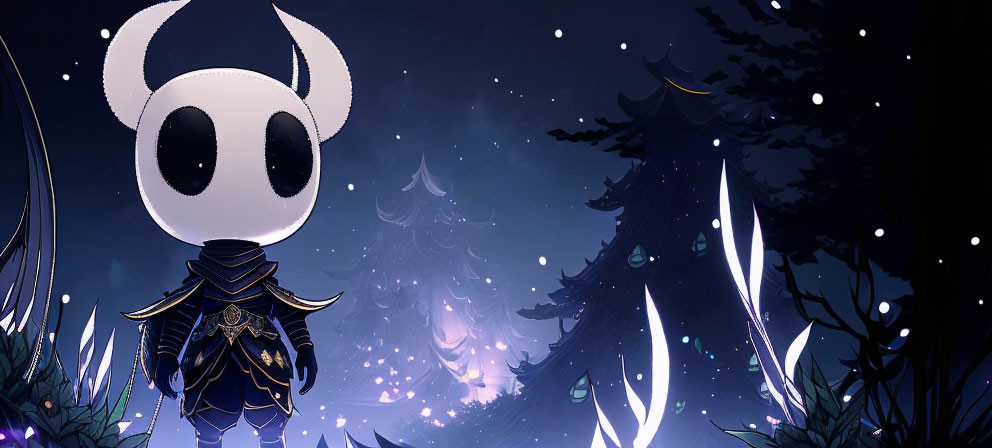 Mystical dark forest scene with skull-like character