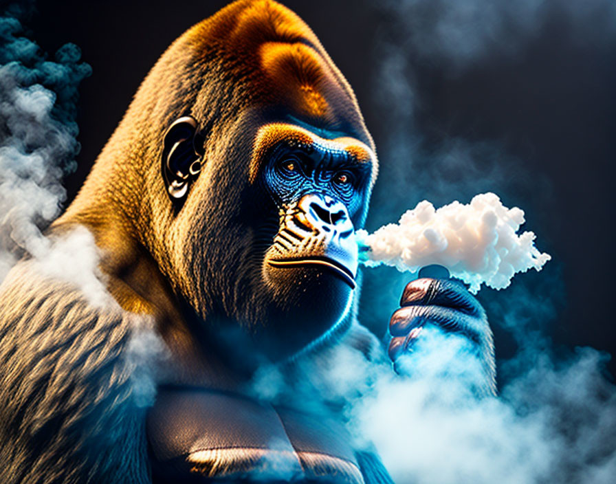 Gorilla in Smoke Against Dark Background