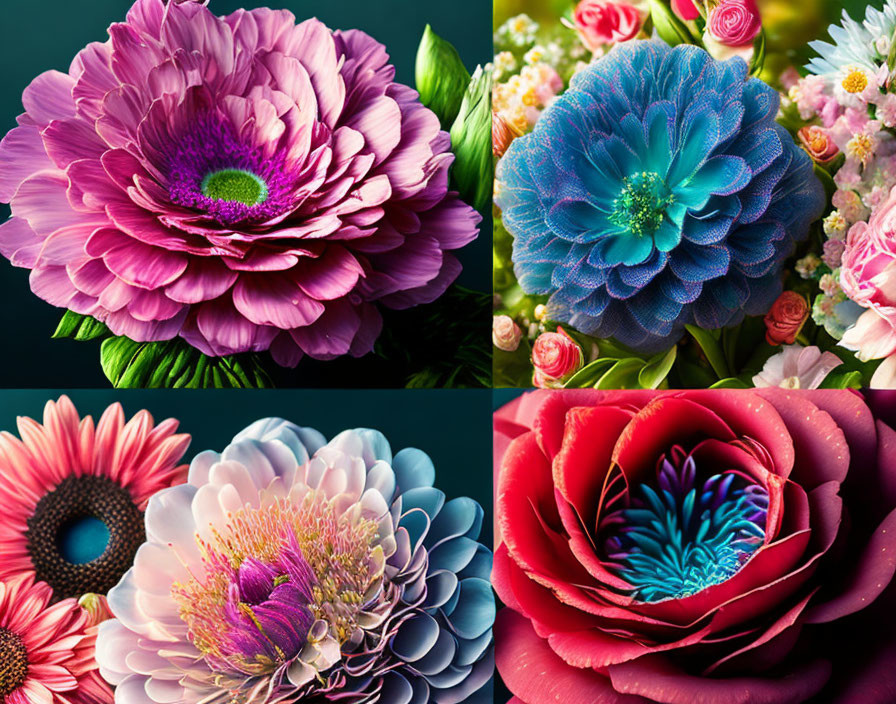 Enhanced colorful flower images with artistic textures