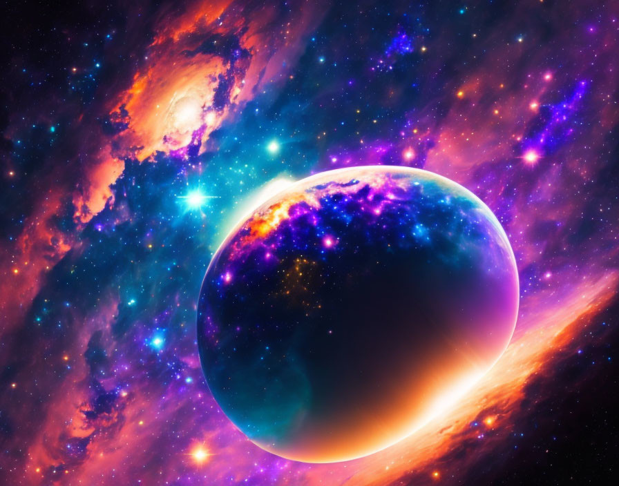 Colorful Nebula and Glowing Planet in Space