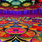 Colorful Psychedelic Landscape with Rippling Floor and Swirling Sky