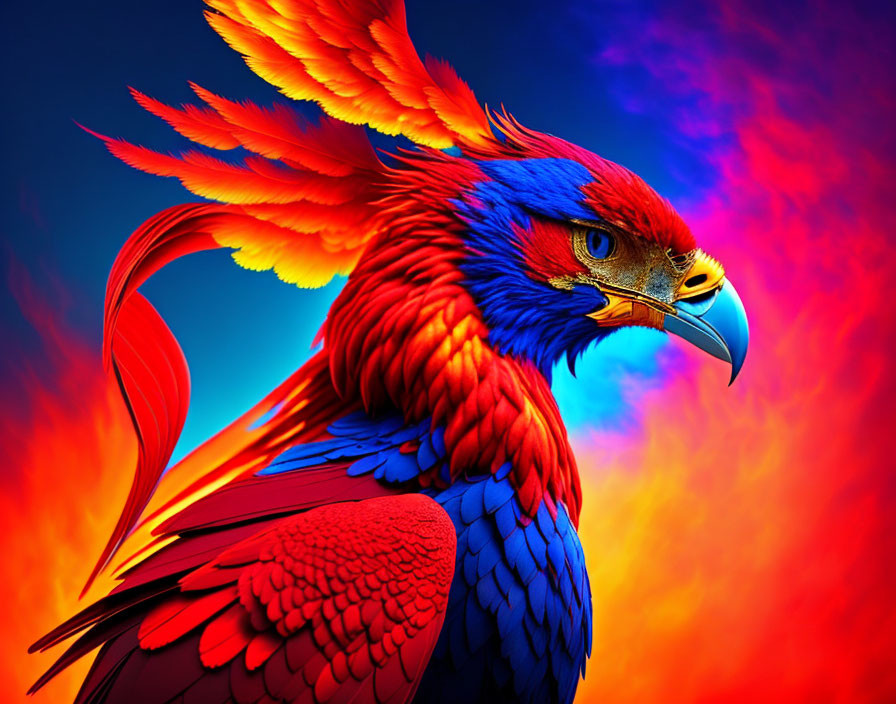 Colorful Bird Hybrid: Eagle and Parrot Features in Vibrant Digital Art