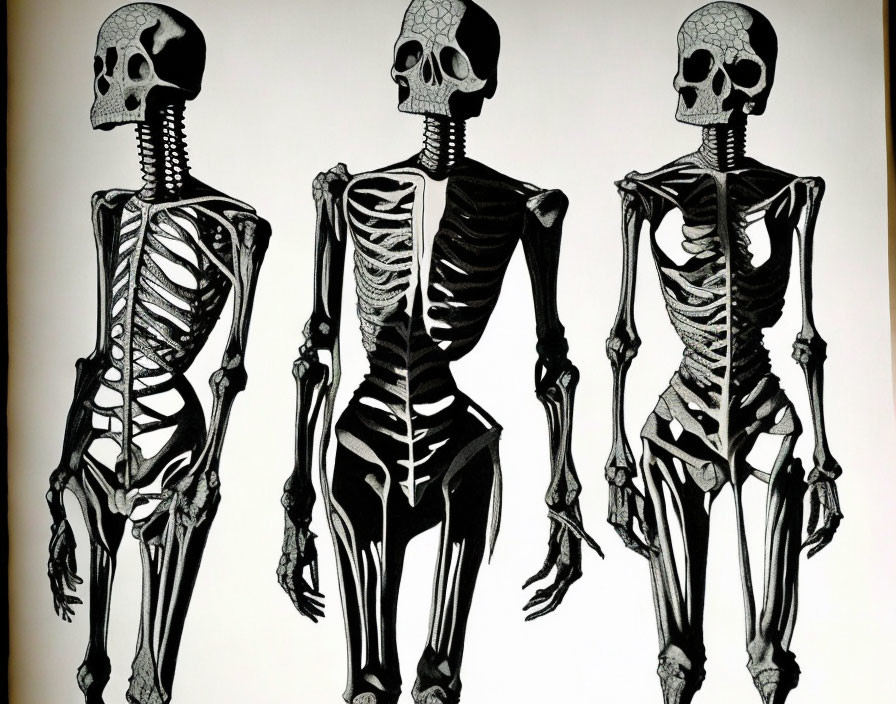 Anatomical illustrations: Human skeletons in various poses