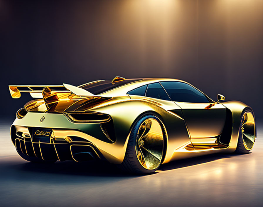 Luxurious Golden Sports Car with Aerodynamic Design and Rear Wing