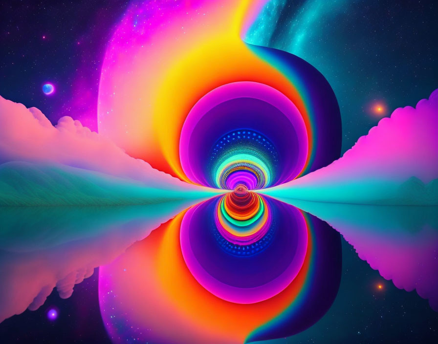 Colorful Psychedelic Tunnel with Neon and Space Elements