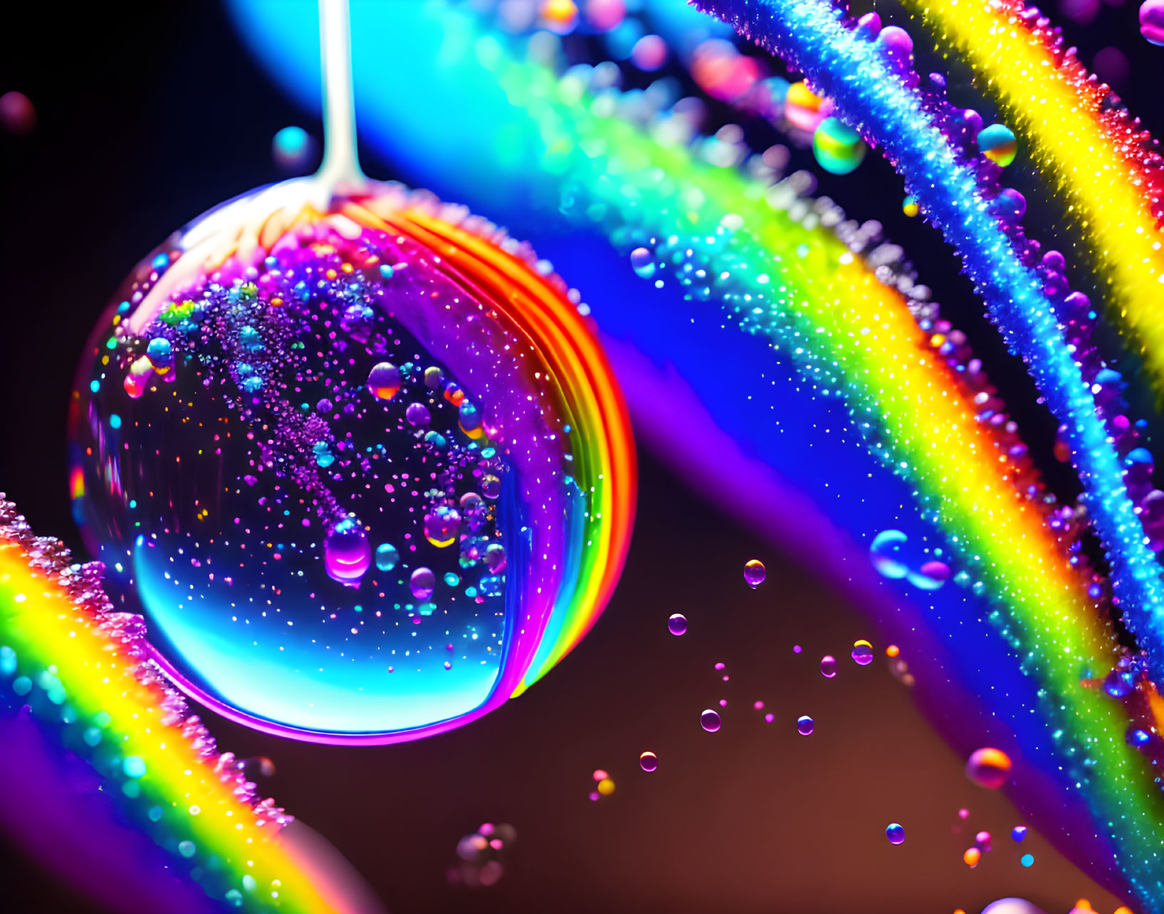 Colorful Soap Bubble Reflecting Light Streaks