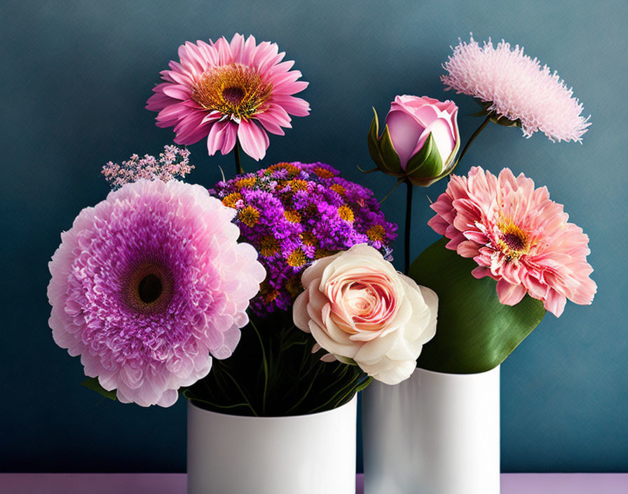 Colorful Flower Arrangement with Pink Gerberas, Roses, and Chrysanthemums in