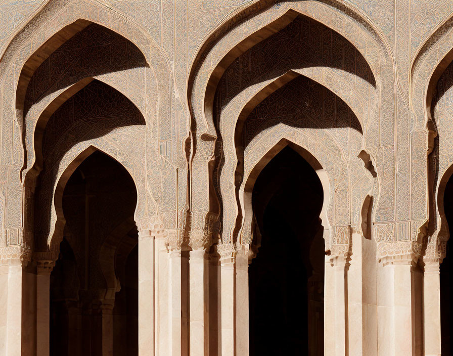 Islamic Structure: Ornate Arched Corridors with Geometric Patterns