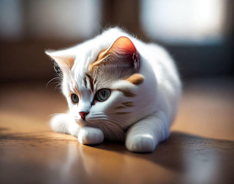 White Cat with Amber Eyes Resting in Sunlight