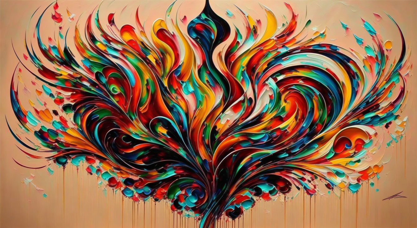 Colorful Abstract Painting Resembling Peacock Tail