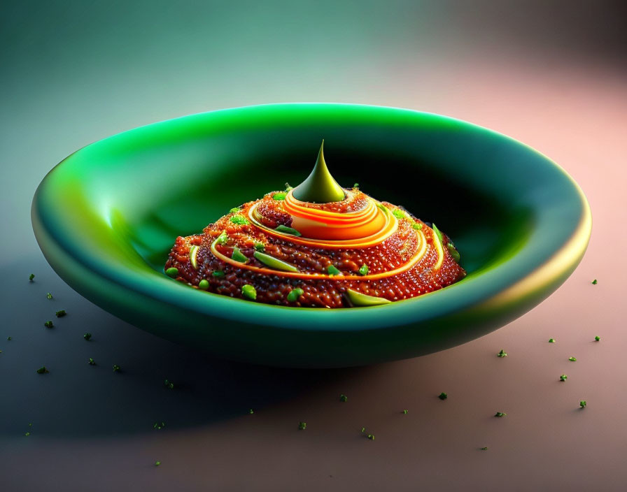 Colorful Spiral Structure with Droplet on Green Dish in High-Definition