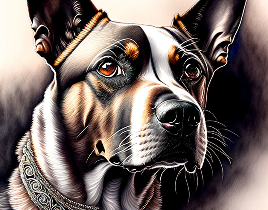 Realistic Dog Face Illustration with Sharp Eyes and Glossy Coat