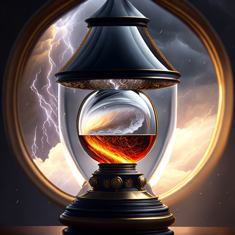 Fiery vortex lantern in stormy backdrop