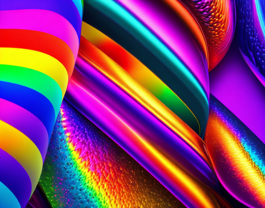 Colorful Abstract Art: Satin Waves & Rainbow Holographic Textures