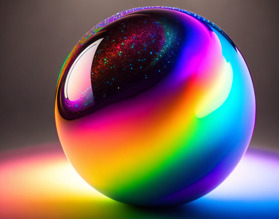 Iridescent soap bubble with rainbow hues on gradient background