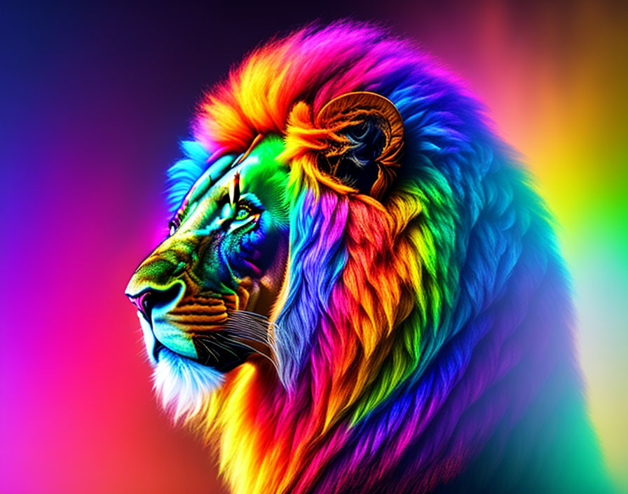 Colorful Lion Head on Rainbow Gradient Background