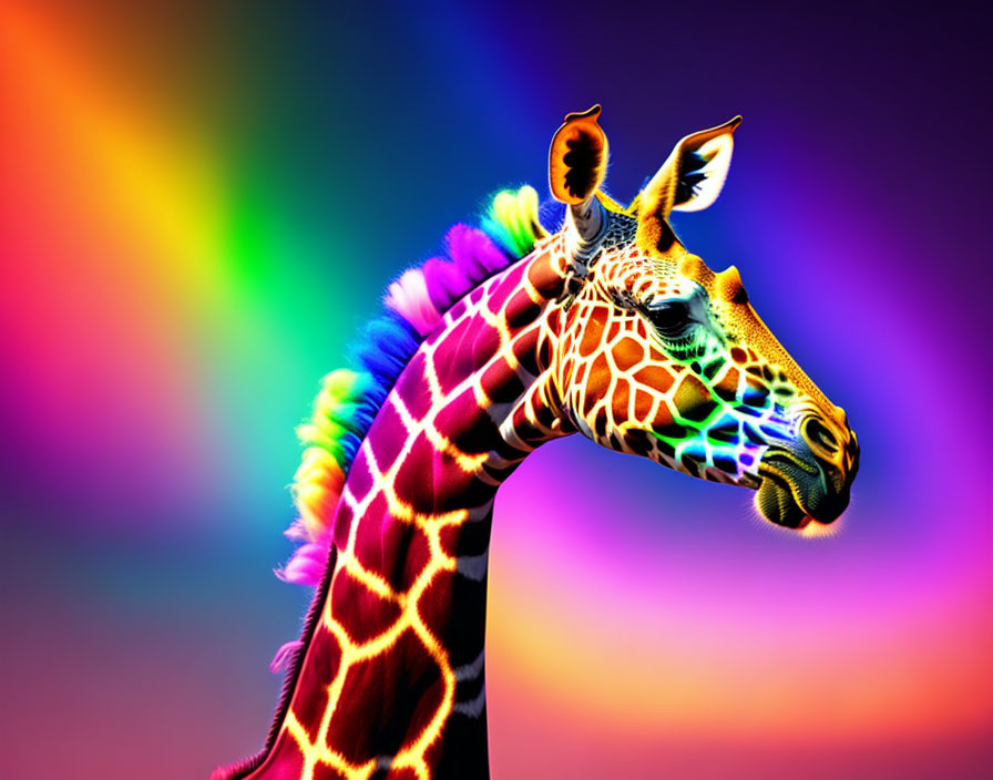 Colorful Rainbow Giraffe Artwork on Vibrant Background