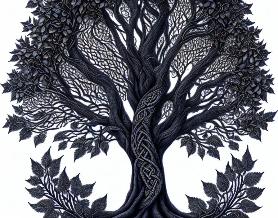 Symmetrical tree drawing with detailed Celtic knot designs