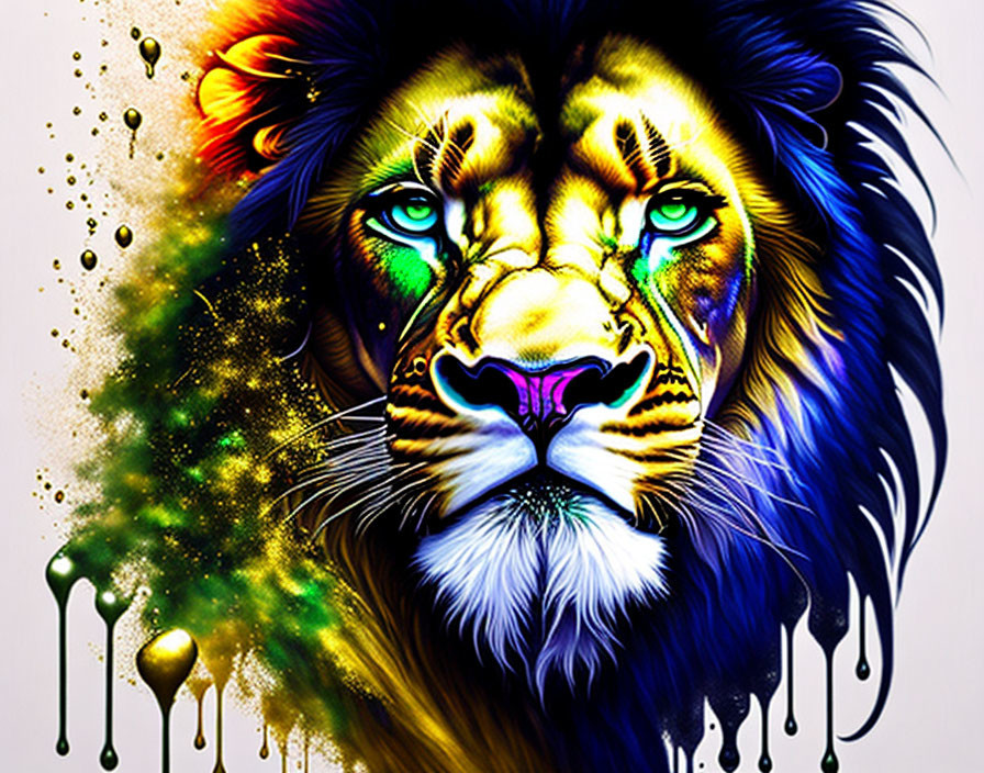 Colorful Lion Artwork with Dripping Paint Effect