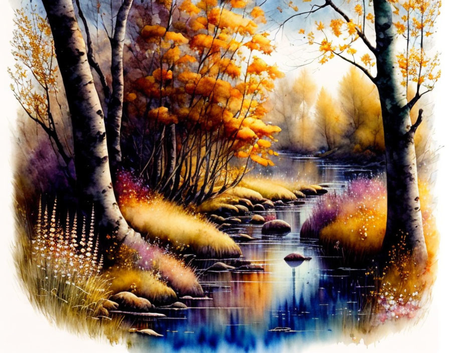 Tranquil autumn landscape with river and colorful trees