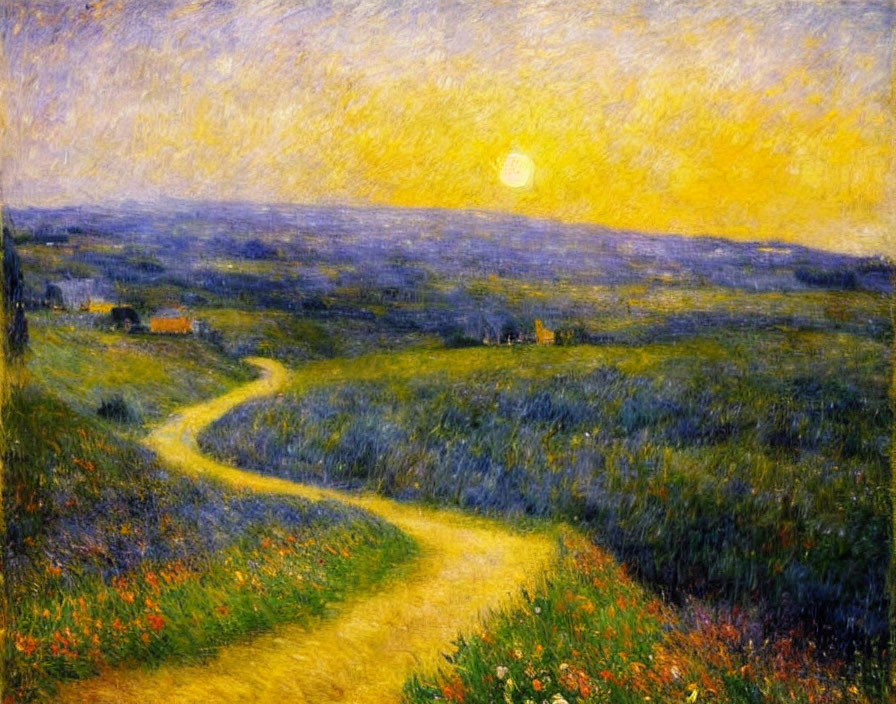 Vibrant Impressionist Landscape Painting with Sunlit Field