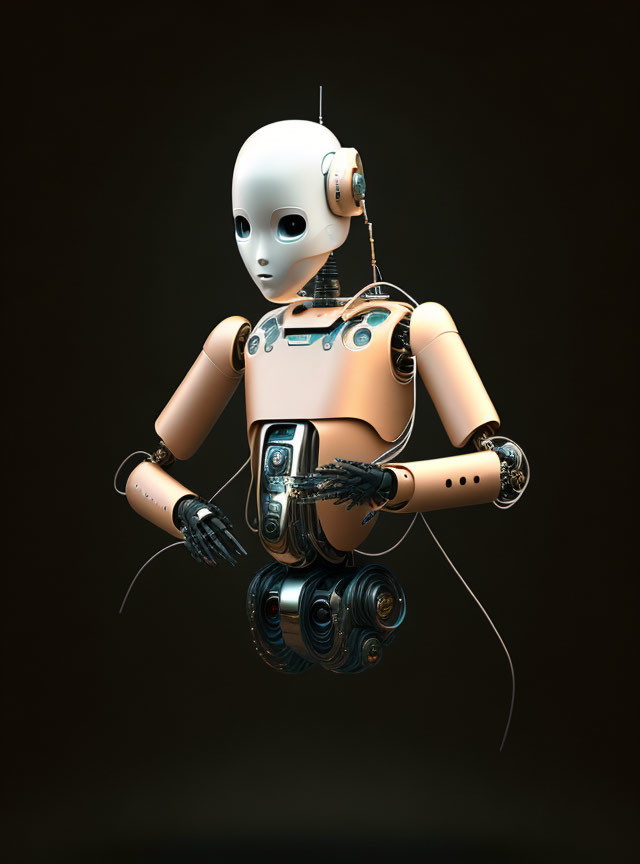 Beige and Black Humanoid Robot with Intricate Mechanical Details