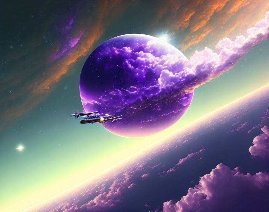 flying high in purple sky