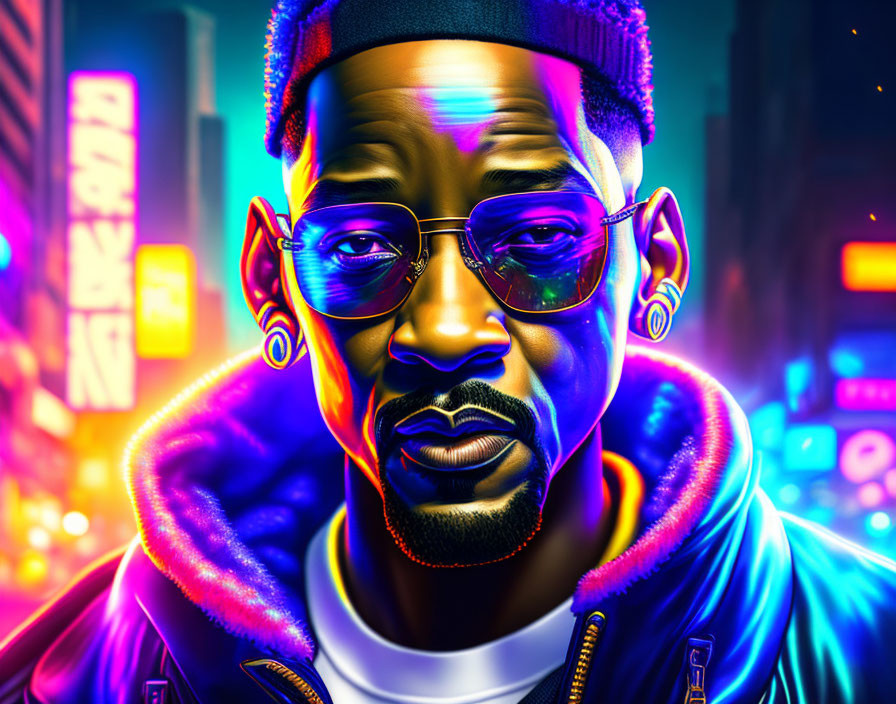 Vivid Digital Portrait of Man with Glasses and Hoodie