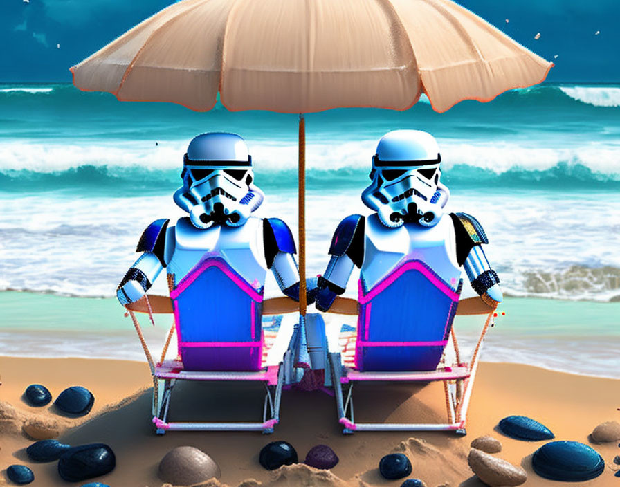 Stormtrooper Costumes on Beach with Ocean Background