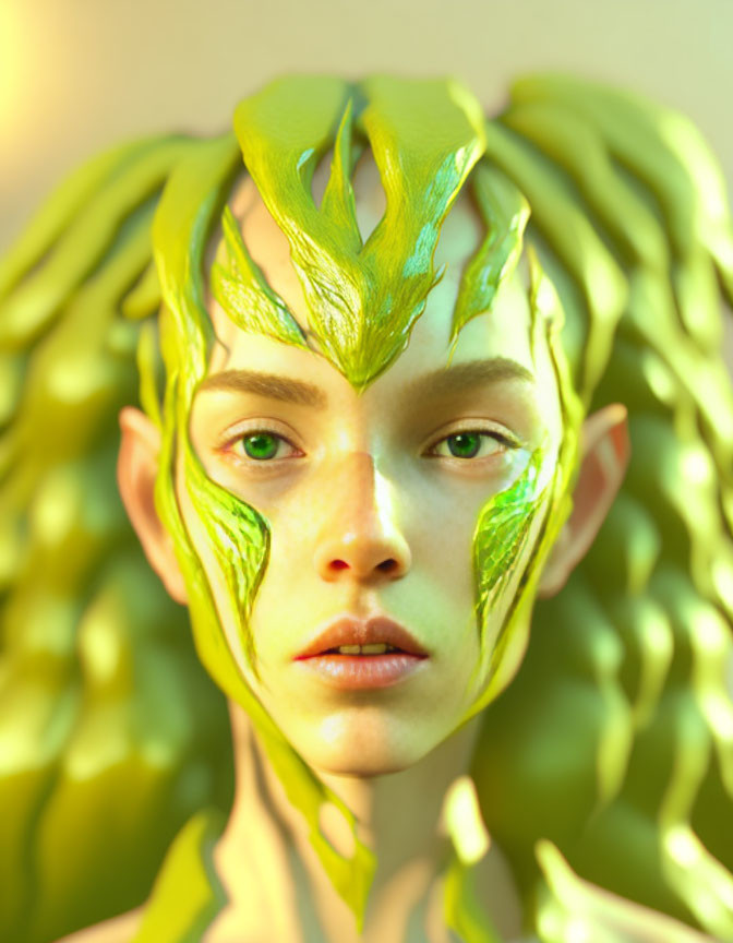 Humanoid Figure with Green Plant-Like Features