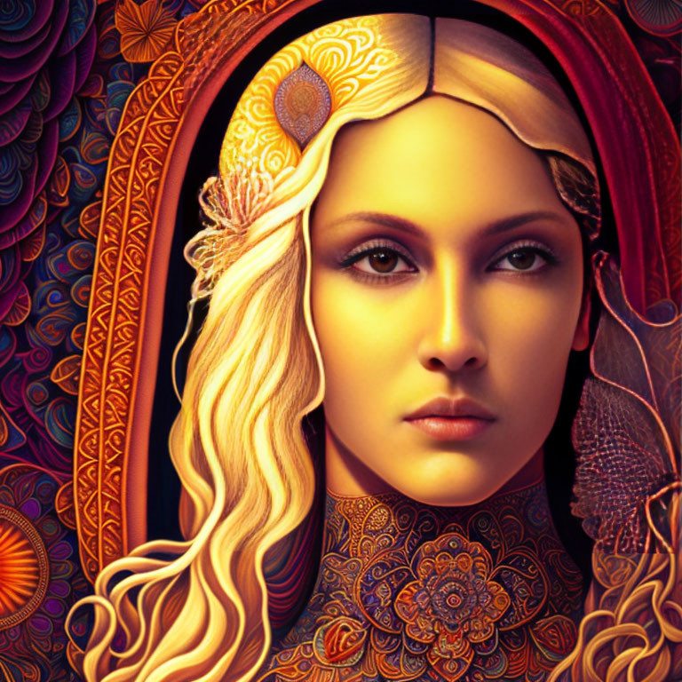 Blonde Woman with Headpiece in Mystical Digital Art