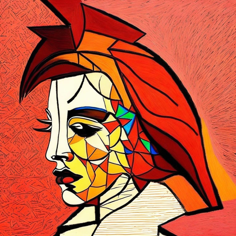 Colorful Cubist-Style Portrait with Geometric Patterns