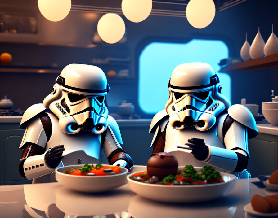 Stormtroopers at Table in Spaceship Dining Area