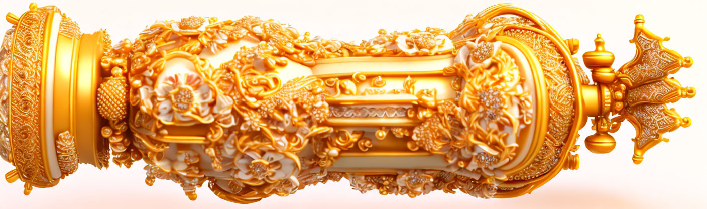 Golden Scroll with Intricate Floral Patterns and Cylindrical Shape