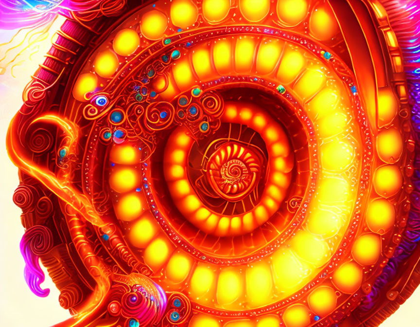 Colorful Fractal Image with Swirling Patterns in Warm Shades