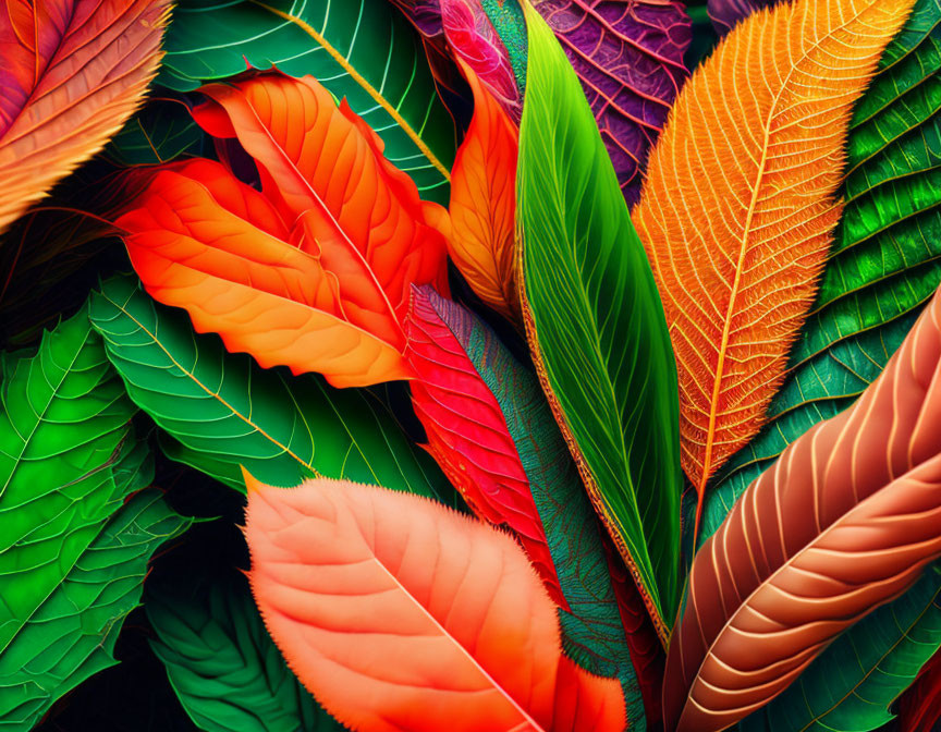 Multicolored Leaf Collage with Textures and Patterns