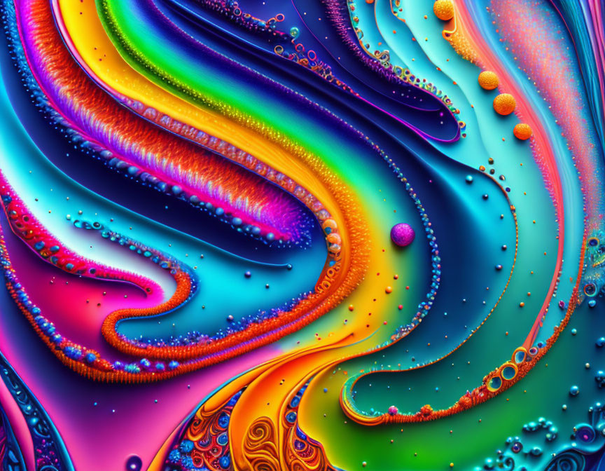 Colorful Swirling Patterns with Textured Ridges and Spheres