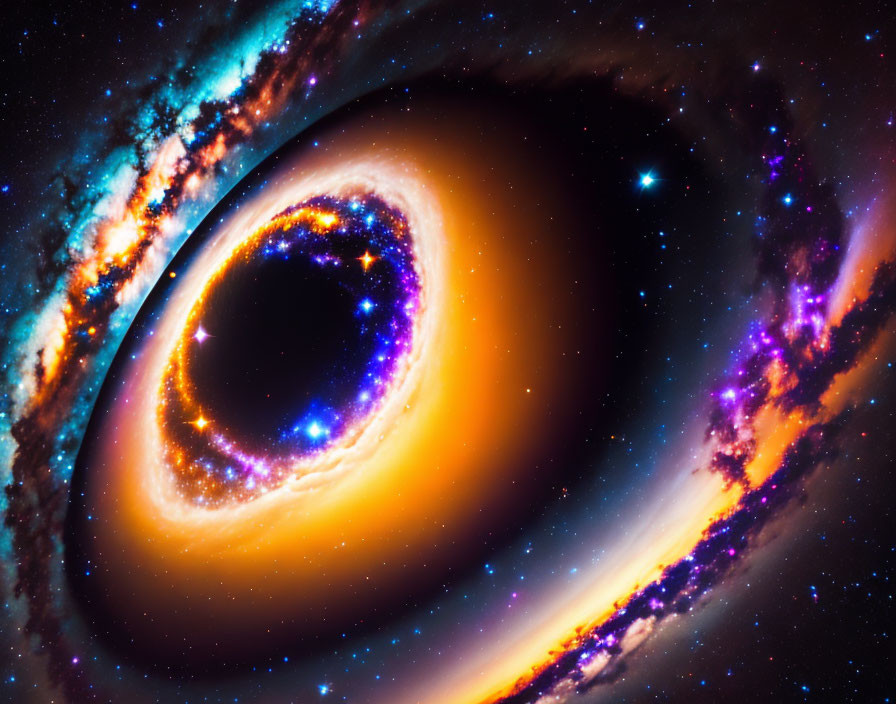 Swirling galaxy with central black hole and star-forming regions