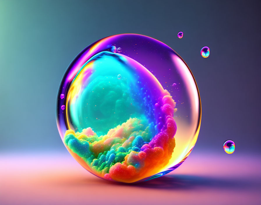 Colorful Swirling Bubble on Blue-Purple Background