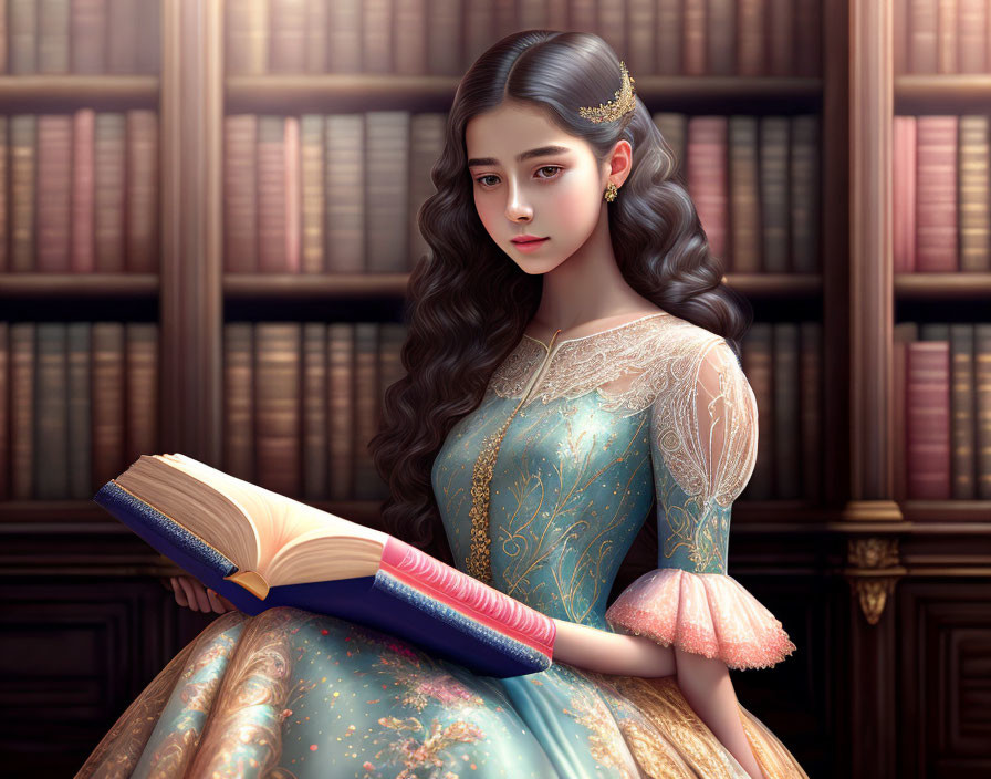 a girl in a library 