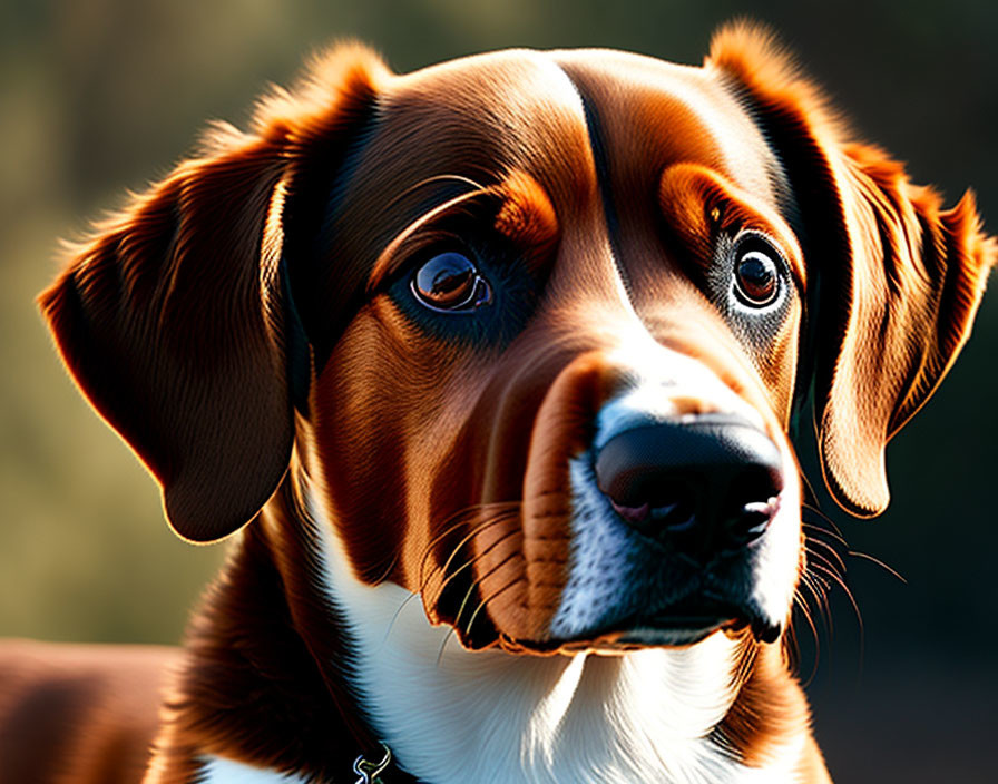 Brown and White Dog with Soulful Eyes in Warm Sunlight