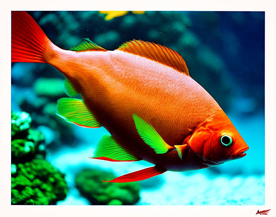 Colorful Orange Fish Swimming Near Coral in Clear Blue Underwater Scene