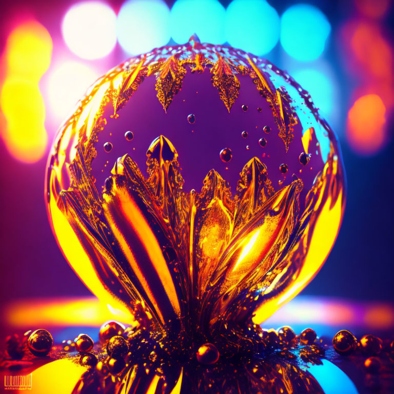 Colorful Crystal Ball Close-Up with Orange Light on Purple and Blue Bokeh