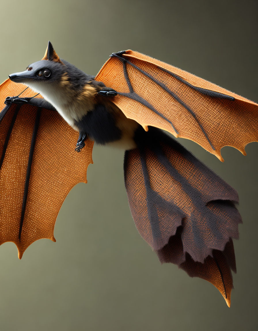 Squirrel with bat wings flying on gradient background