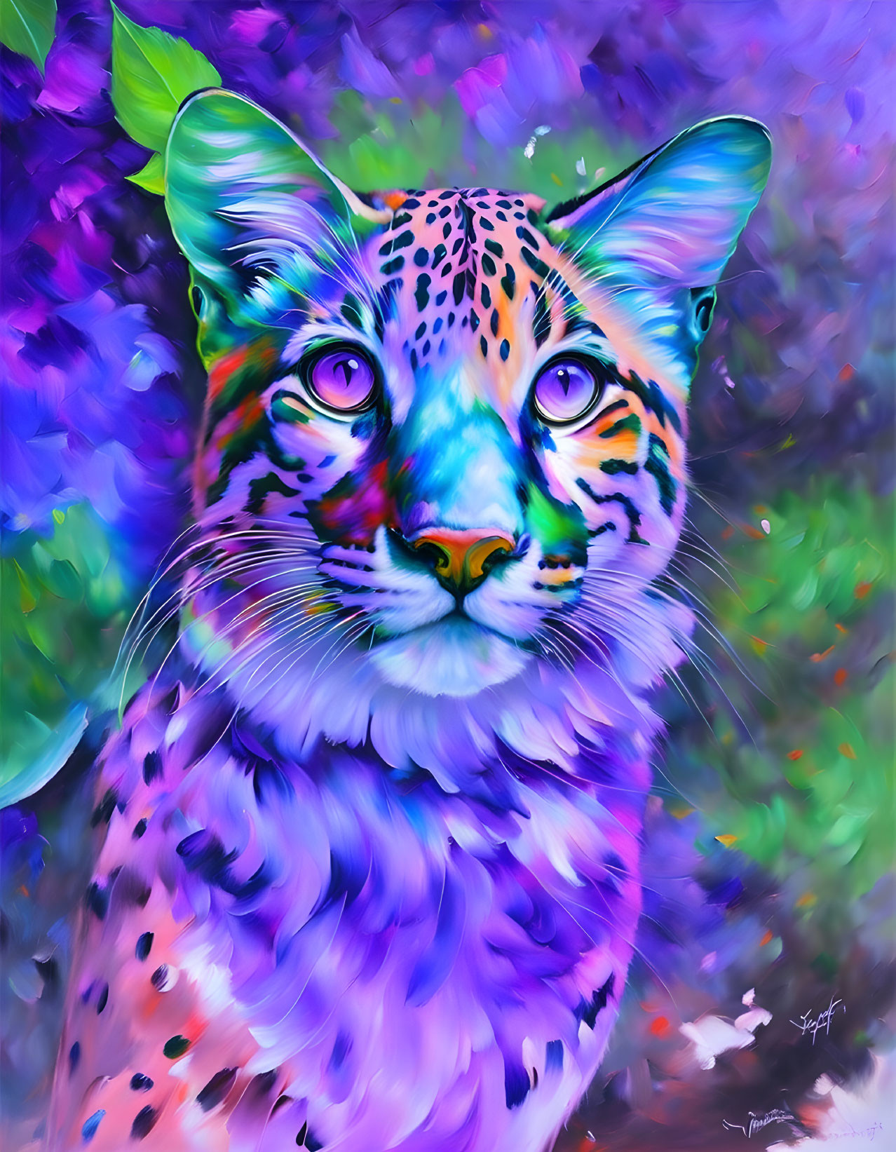 Colorful Leopard Artwork with Purple, Blue, and Orange Tones