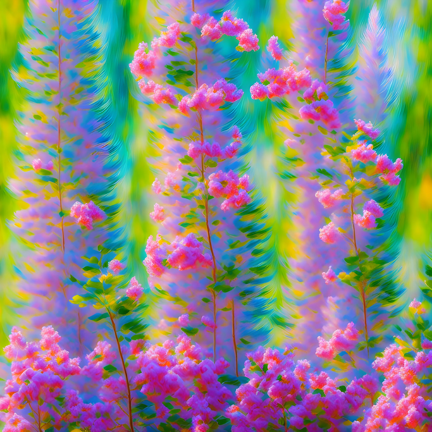 Abstract pink flowers on soft impressionist background.